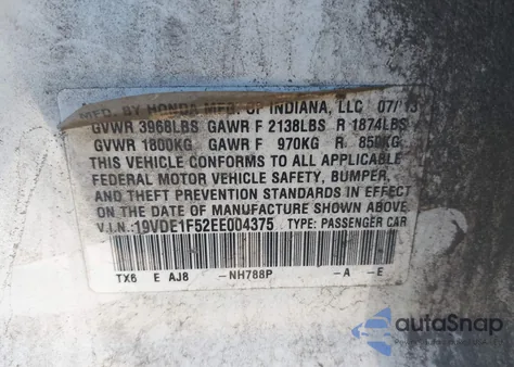 2014 Acura Ilx 2.0L z USA, uszkodzony, nr VIN 19VDE1F52EE004375